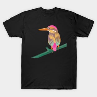 Kingfisher illustration pink, yellow, green colored bird T-Shirt